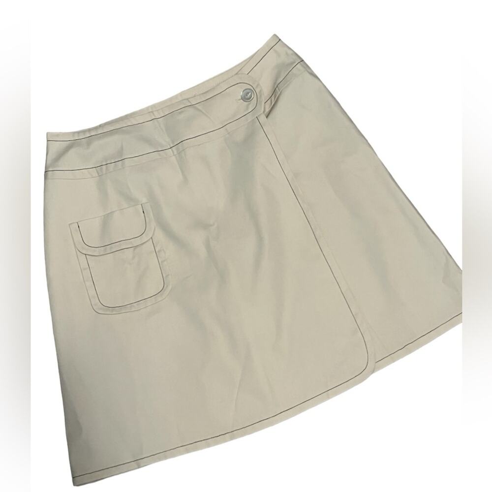 Vtg 70s Cream Navy Stitching Preppy Classic Retro Deadstock Wrap Skirt Skort NWT